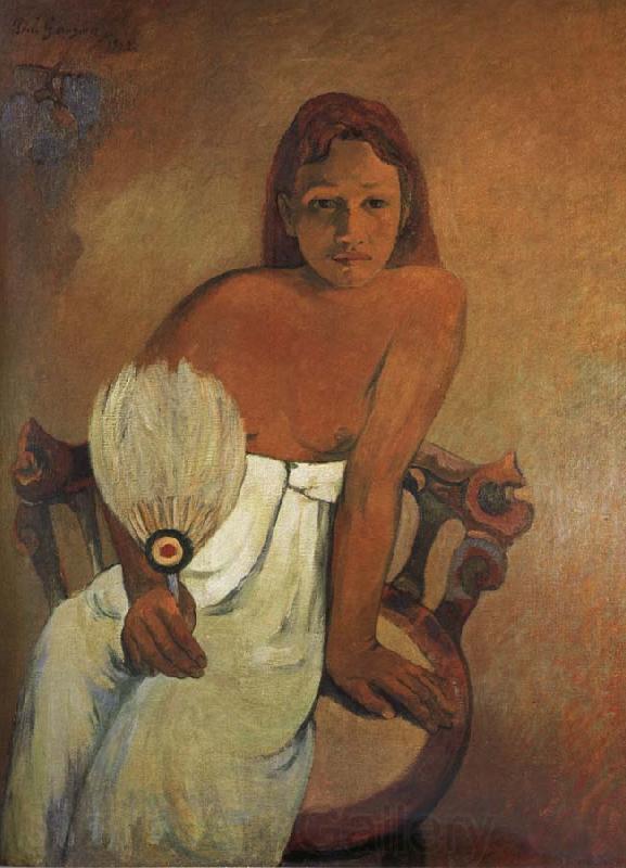Paul Gauguin The Girl Holding fan Norge oil painting art